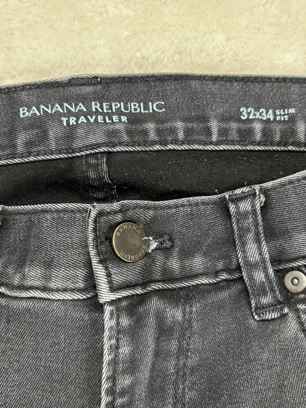 Banana Republic Traveler Jeans Mens Slim Fit Straight 32x34‎ Denim Charcoal